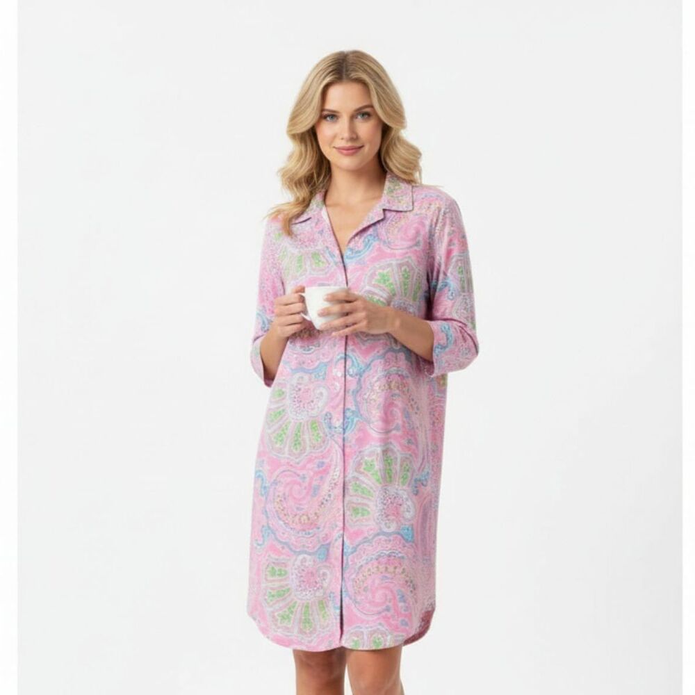 Ralph Lauren Pastel Paisley Print Long Sleeve Night Dress Shirt S